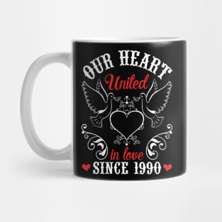 Our Heart United In Love Since 1990 Happy Wedding Married Anniversary 30 Years Husband Wife Mug